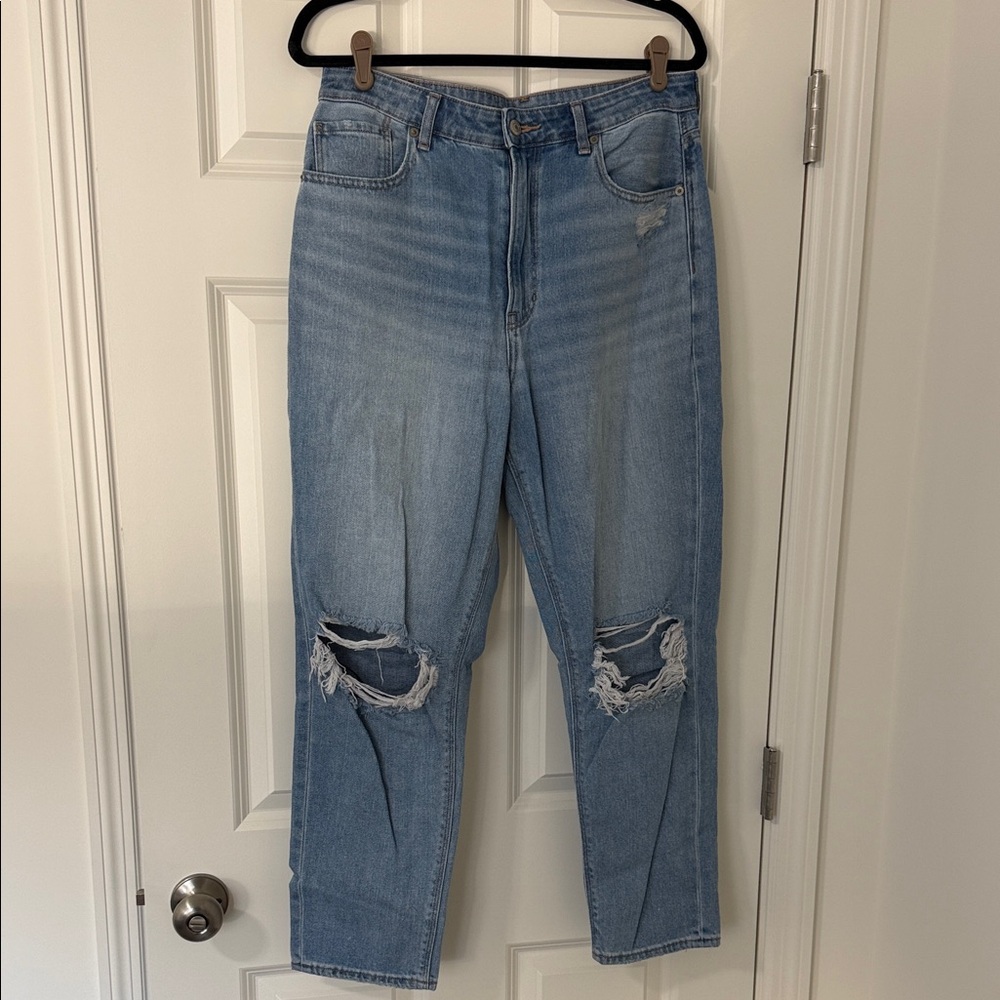 Classic Blue Distressed Women's Mom Jeans